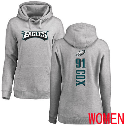 Women Philadelphia Eagles 91 Fletcher Cox Ash Backer NFL Pullover Hoodie Sweatshirts